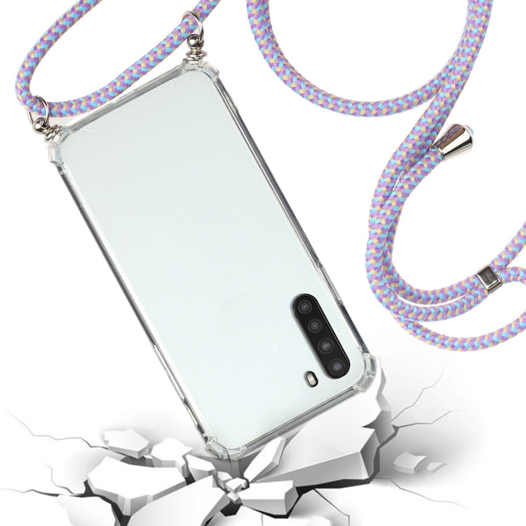 For Samsung Galaxy A21 (EU Version) Four-Corner Anti-Fall Transparent TPU Protective Case with Lanyard