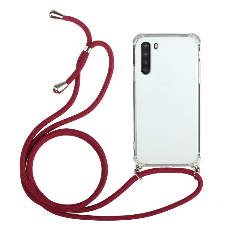 For Samsung Galaxy A21 (EU Version) Four-Corner Anti-Fall Transparent TPU Protective Case with Lanyard