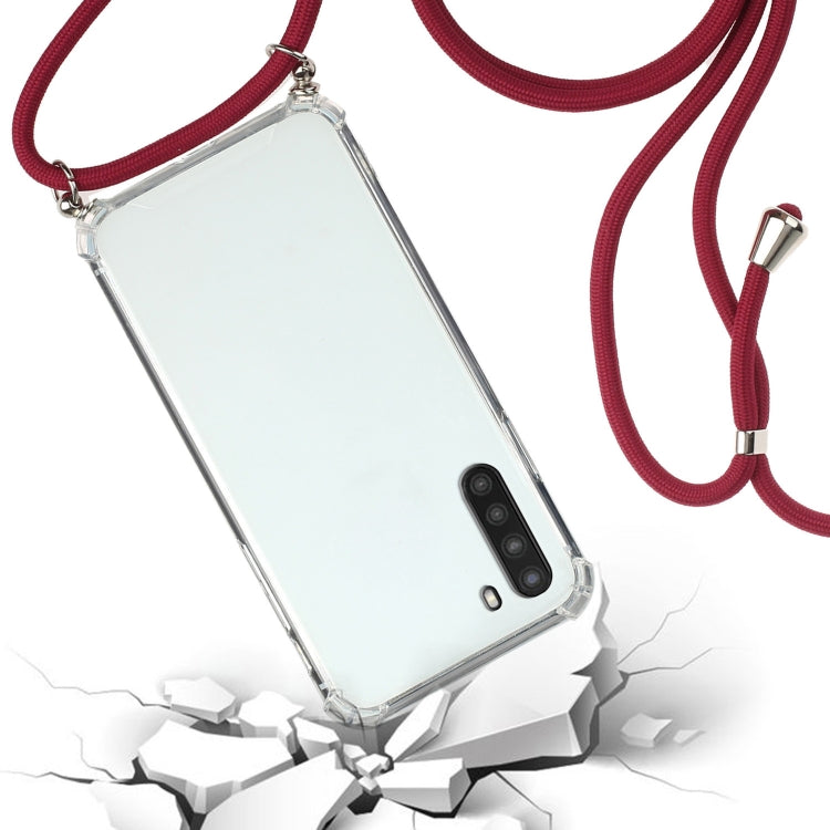 For Samsung Galaxy A21 (EU Version) Four-Corner Anti-Fall Transparent TPU Protective Case with Lanyard