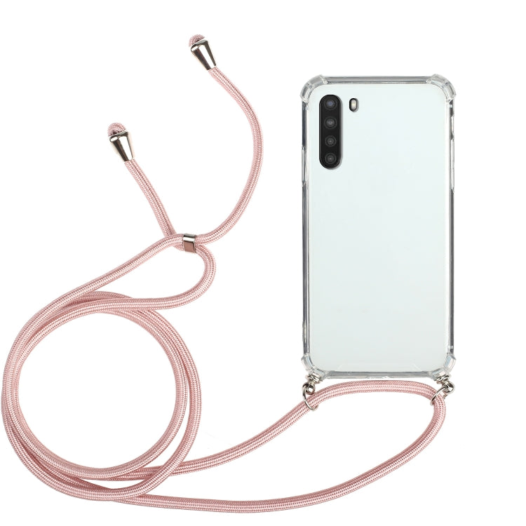 For Samsung Galaxy A21 (EU Version) Four-Corner Anti-Fall Transparent TPU Protective Case with Lanyard