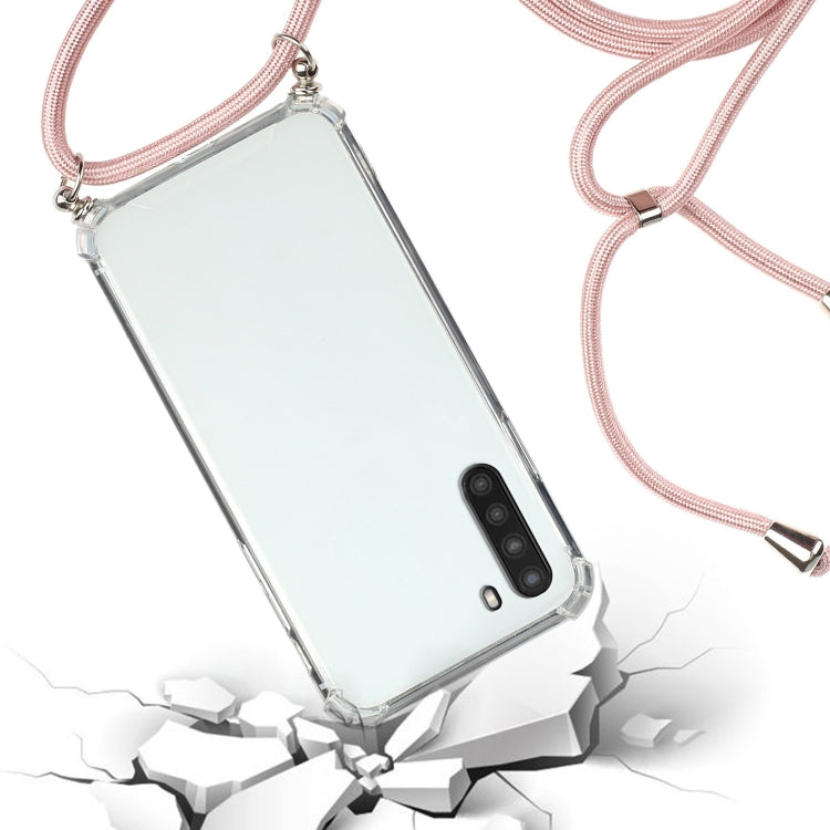 For Samsung Galaxy A21 (EU Version) Four-Corner Anti-Fall Transparent TPU Protective Case with Lanyard