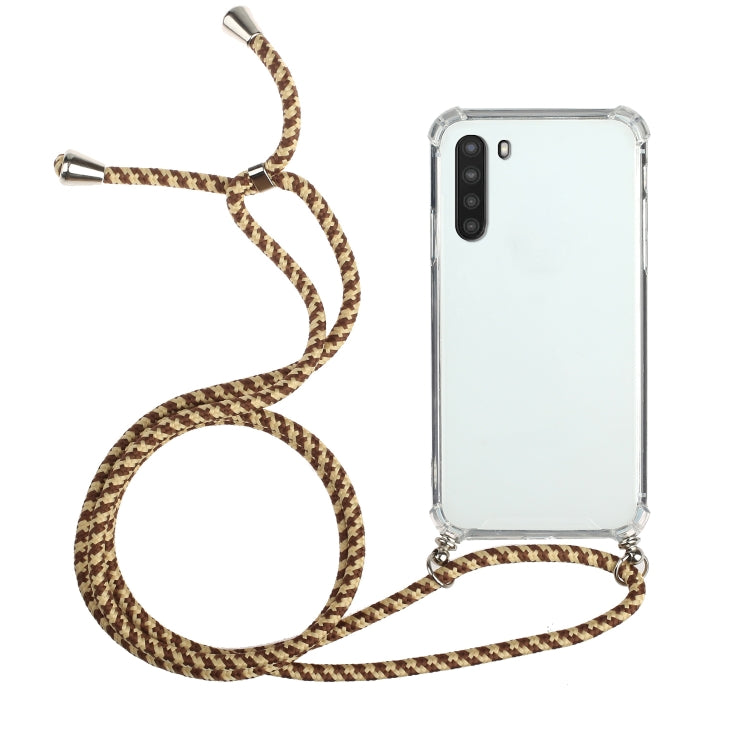 For Samsung Galaxy A21 (EU Version) Four-Corner Anti-Fall Transparent TPU Protective Case with Lanyard