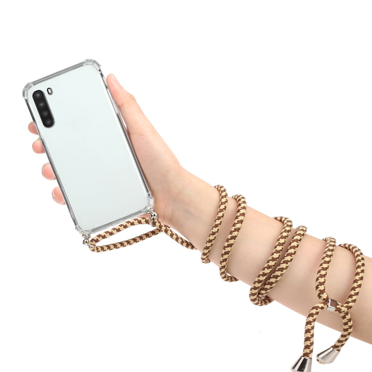 For Samsung Galaxy A21 (EU Version) Four-Corner Anti-Fall Transparent TPU Protective Case with Lanyard