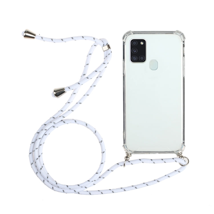 For Samsung Galaxy A21s Four-Corner Anti-Fall Transparent TPU Protective Case with Lanyard