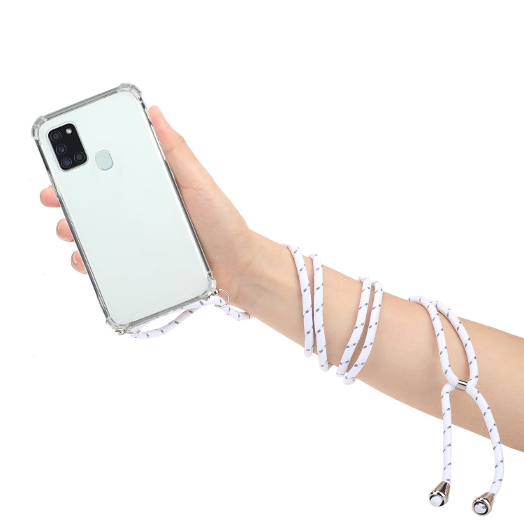 For Samsung Galaxy A21s Four-Corner Anti-Fall Transparent TPU Protective Case with Lanyard