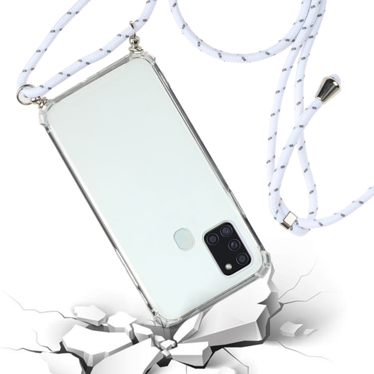 For Samsung Galaxy A21s Four-Corner Anti-Fall Transparent TPU Protective Case with Lanyard