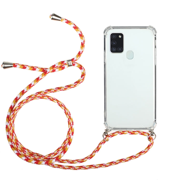 For Samsung Galaxy A21s Four-Corner Anti-Fall Transparent TPU Protective Case with Lanyard