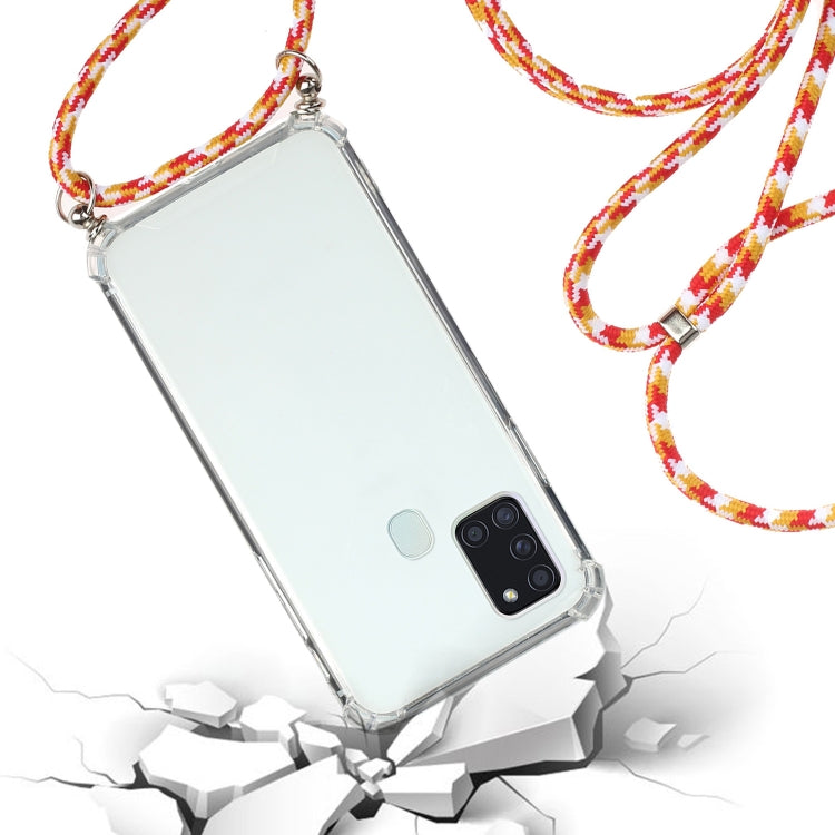 For Samsung Galaxy A21s Four-Corner Anti-Fall Transparent TPU Protective Case with Lanyard