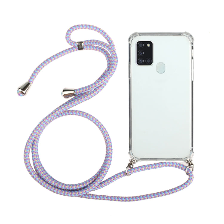 For Samsung Galaxy A21s Four-Corner Anti-Fall Transparent TPU Protective Case with Lanyard