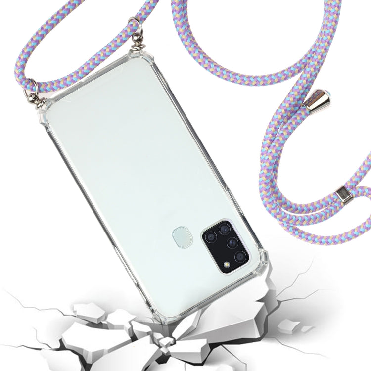 For Samsung Galaxy A21s Four-Corner Anti-Fall Transparent TPU Protective Case with Lanyard