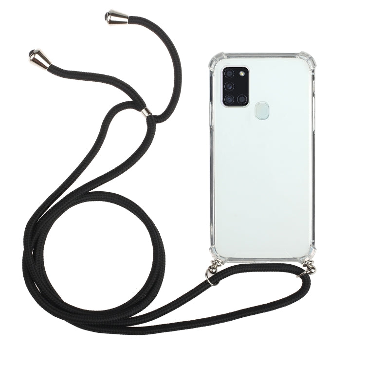 For Samsung Galaxy A21s Four-Corner Anti-Fall Transparent TPU Protective Case with Lanyard