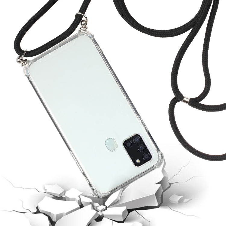 For Samsung Galaxy A21s Four-Corner Anti-Fall Transparent TPU Protective Case with Lanyard