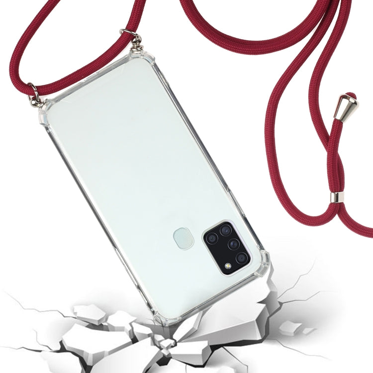 For Samsung Galaxy A21s Four-Corner Anti-Fall Transparent TPU Protective Case with Lanyard