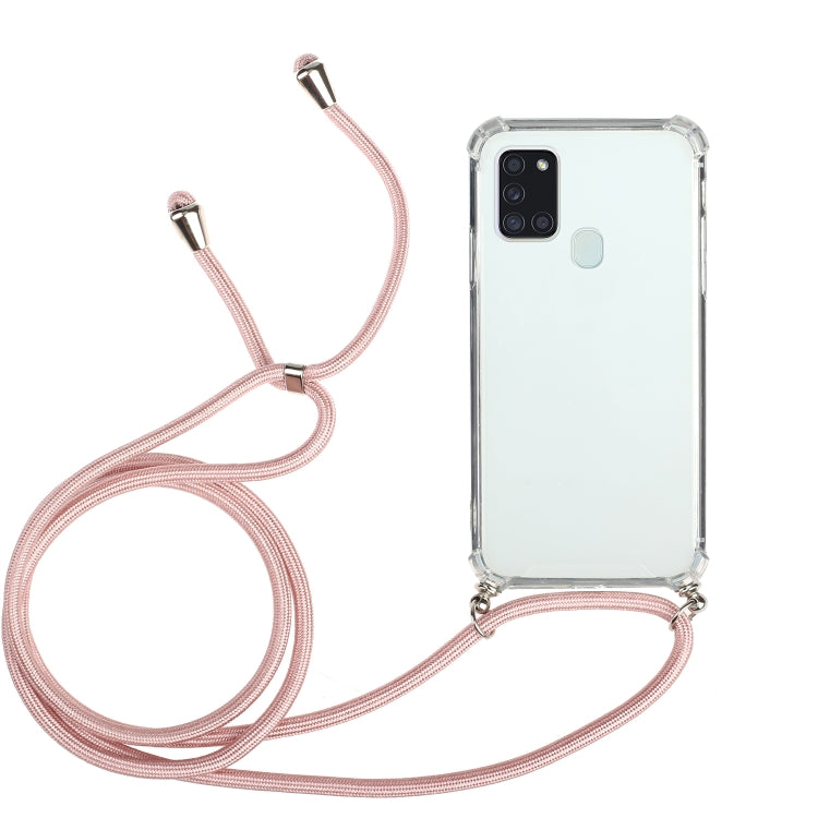 For Samsung Galaxy A21s Four-Corner Anti-Fall Transparent TPU Protective Case with Lanyard