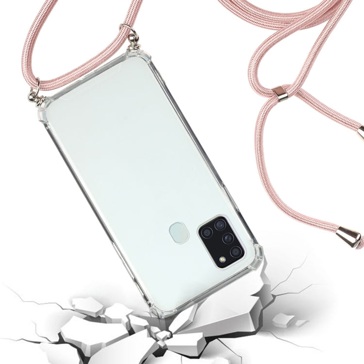 For Samsung Galaxy A21s Four-Corner Anti-Fall Transparent TPU Protective Case with Lanyard