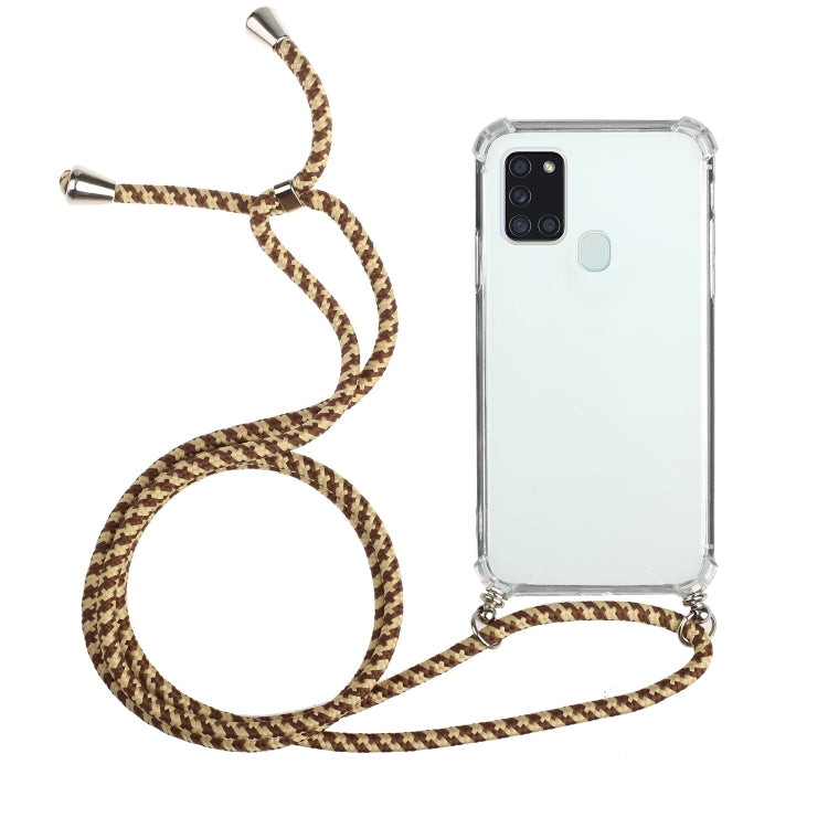 For Samsung Galaxy A21s Four-Corner Anti-Fall Transparent TPU Protective Case with Lanyard