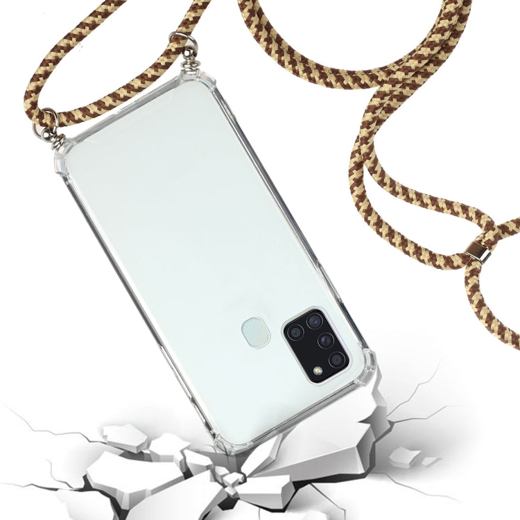 For Samsung Galaxy A21s Four-Corner Anti-Fall Transparent TPU Protective Case with Lanyard