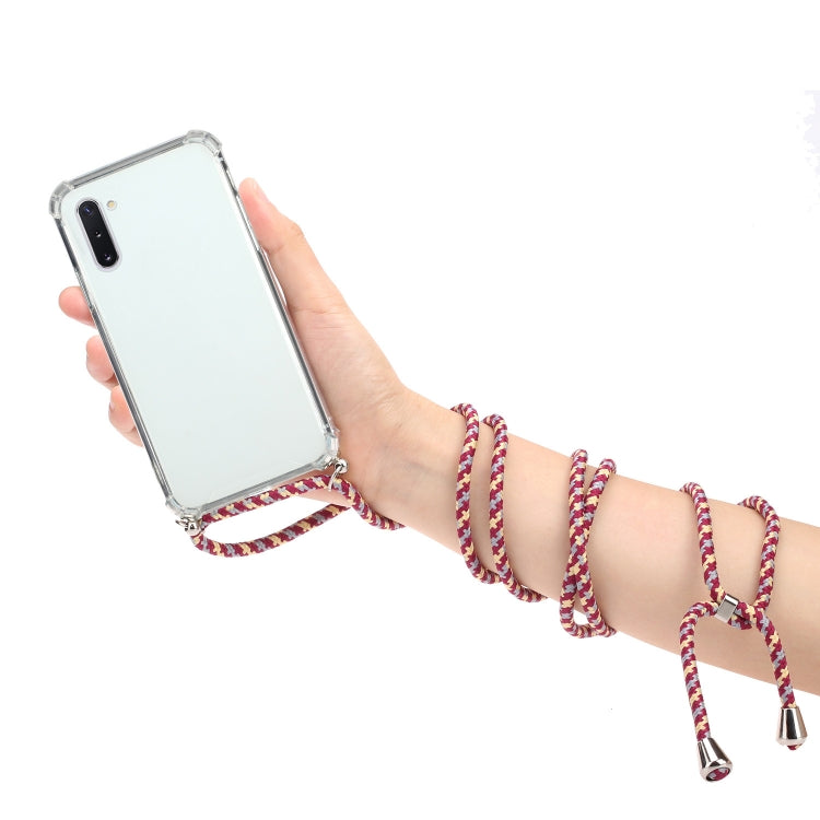 For Samsung Galaxy Note10 Four-Corner Anti-Fall Transparent TPU Protective Case with Lanyard