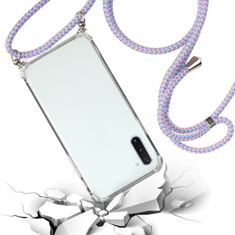 For Samsung Galaxy Note10 Four-Corner Anti-Fall Transparent TPU Protective Case with Lanyard