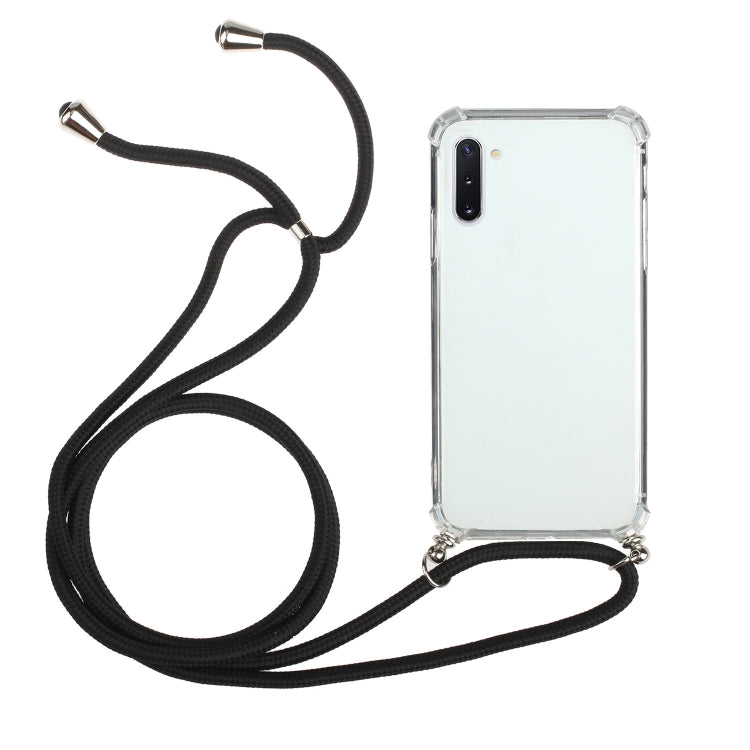 For Samsung Galaxy Note10 Four-Corner Anti-Fall Transparent TPU Protective Case with Lanyard