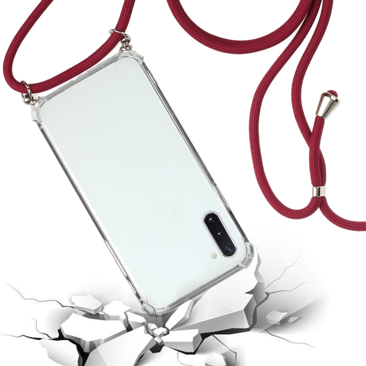 For Samsung Galaxy Note10 Four-Corner Anti-Fall Transparent TPU Protective Case with Lanyard
