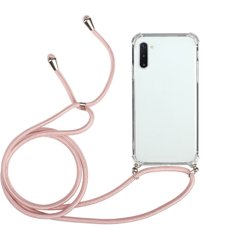 For Samsung Galaxy Note10 Four-Corner Anti-Fall Transparent TPU Protective Case with Lanyard