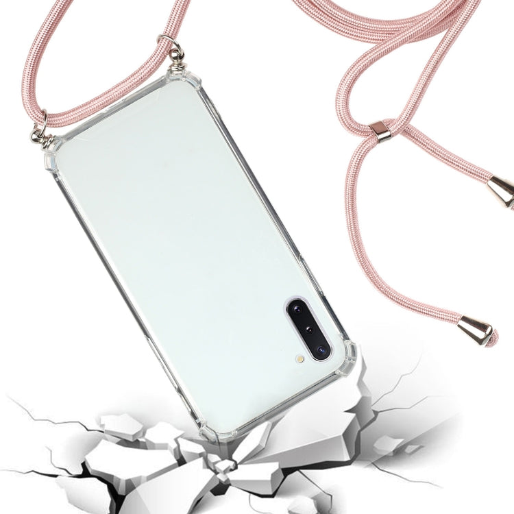 For Samsung Galaxy Note10 Four-Corner Anti-Fall Transparent TPU Protective Case with Lanyard