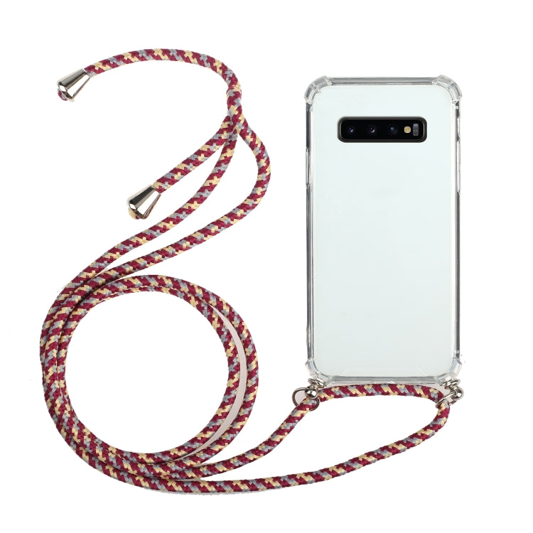 For Samsung Galaxy S10 Four-Corner Anti-Fall Transparent TPU Protective Case with Lanyard