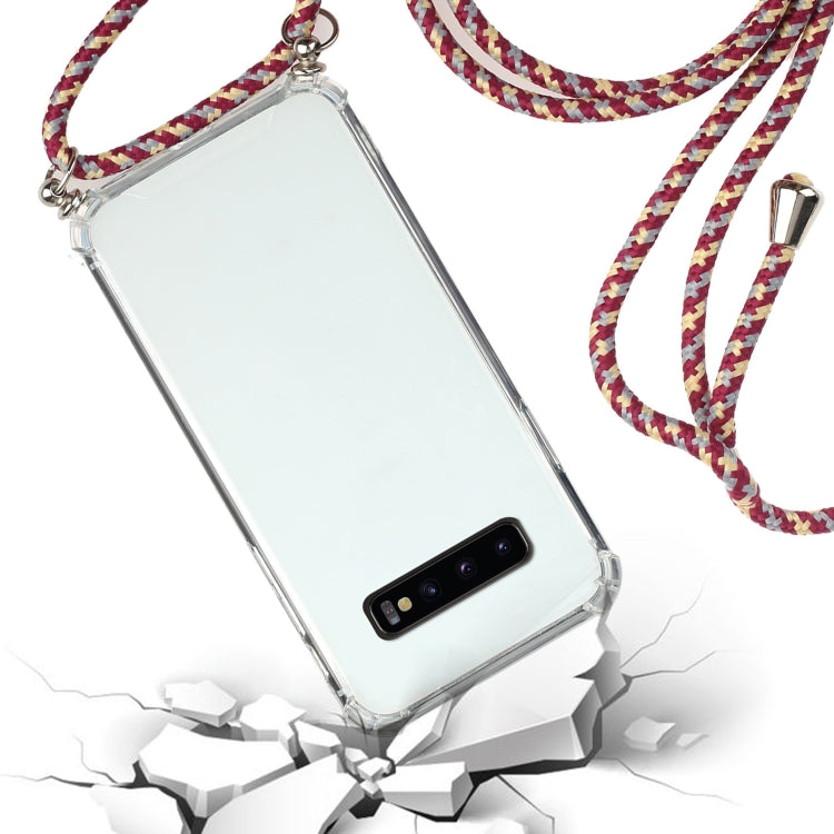 For Samsung Galaxy S10 Four-Corner Anti-Fall Transparent TPU Protective Case with Lanyard
