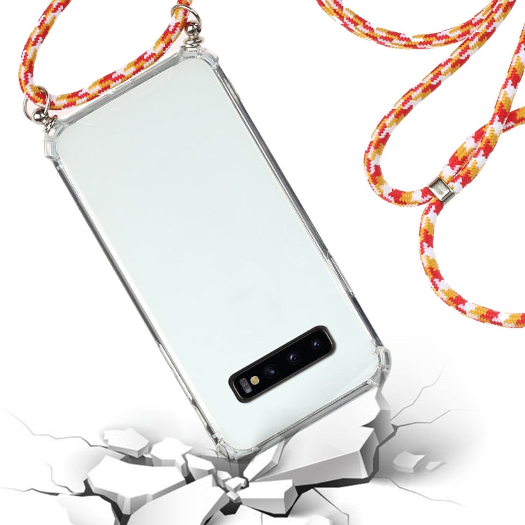 For Samsung Galaxy S10 Four-Corner Anti-Fall Transparent TPU Protective Case with Lanyard