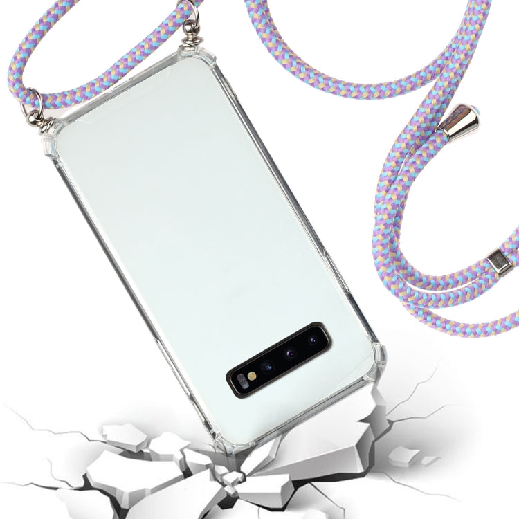 For Samsung Galaxy S10 Four-Corner Anti-Fall Transparent TPU Protective Case with Lanyard