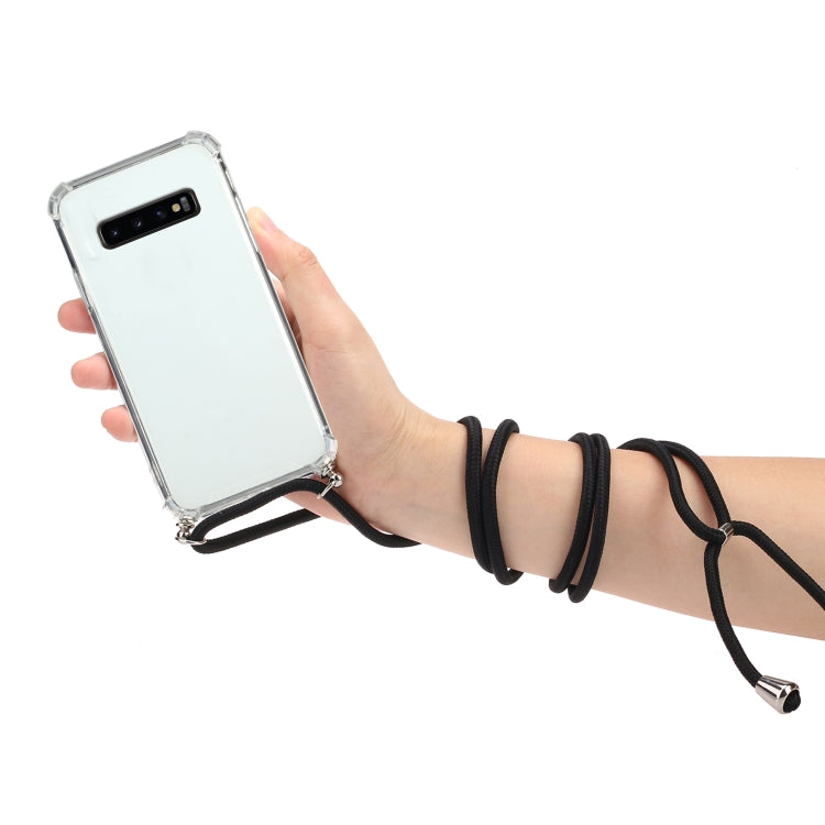 For Samsung Galaxy S10 5G Four-Corner Anti-Fall Transparent TPU Protective Case with Lanyard