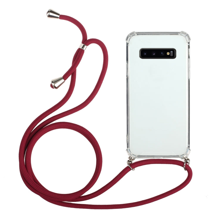 For Samsung Galaxy S10 5G Four-Corner Anti-Fall Transparent TPU Protective Case with Lanyard