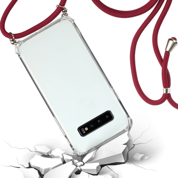 For Samsung Galaxy S10 5G Four-Corner Anti-Fall Transparent TPU Protective Case with Lanyard