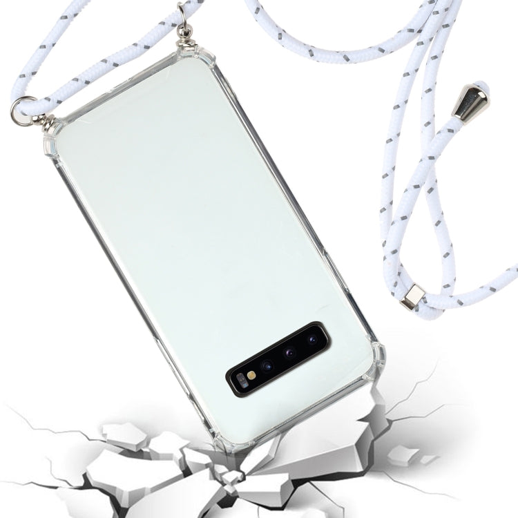 For Samsung Galaxy S10+ Four-Corner Anti-Fall Transparent TPU Protective Case with Lanyard