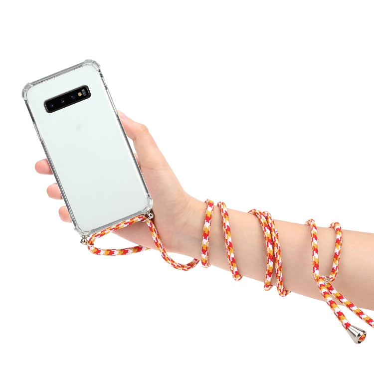 For Samsung Galaxy S10+ Four-Corner Anti-Fall Transparent TPU Protective Case with Lanyard