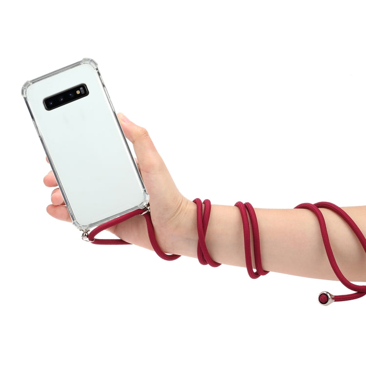 For Samsung Galaxy S10+ Four-Corner Anti-Fall Transparent TPU Protective Case with Lanyard