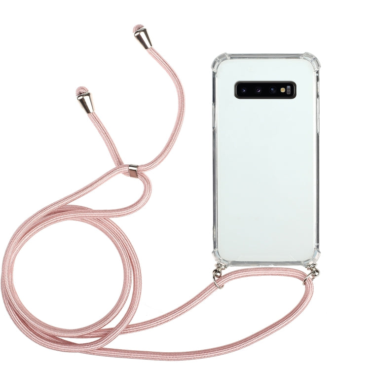 For Samsung Galaxy S10+ Four-Corner Anti-Fall Transparent TPU Protective Case with Lanyard