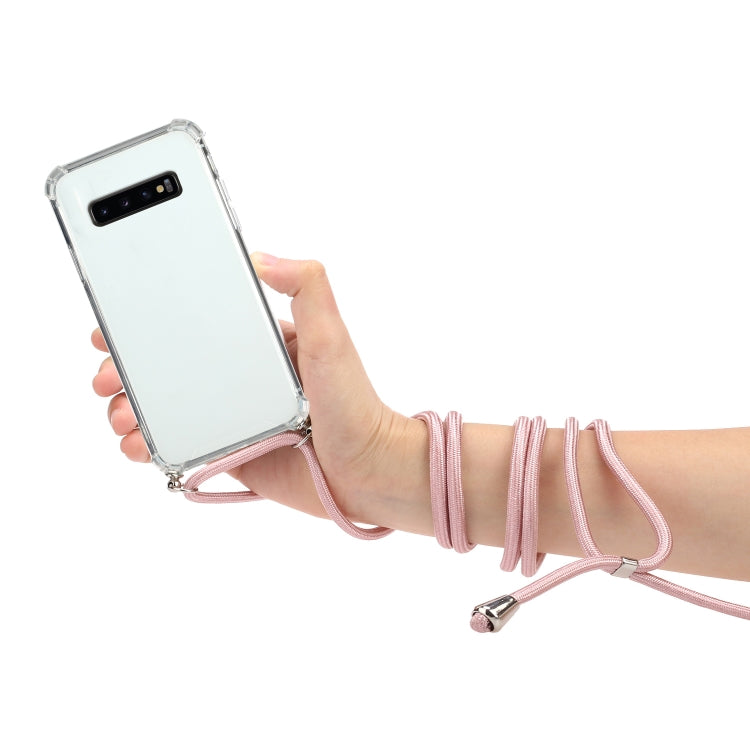 For Samsung Galaxy S10+ Four-Corner Anti-Fall Transparent TPU Protective Case with Lanyard