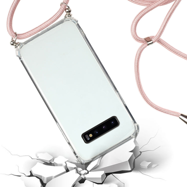 For Samsung Galaxy S10+ Four-Corner Anti-Fall Transparent TPU Protective Case with Lanyard