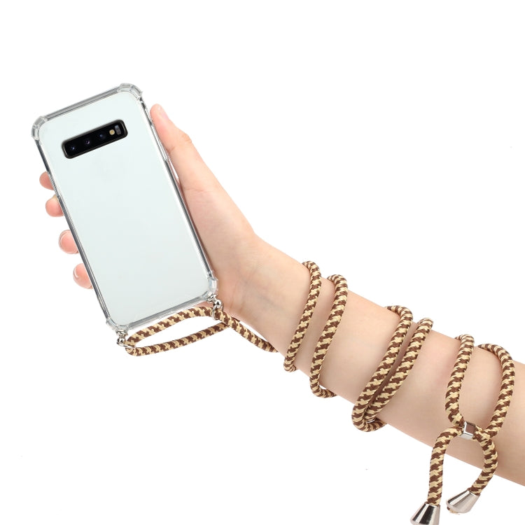 For Samsung Galaxy S10+ Four-Corner Anti-Fall Transparent TPU Protective Case with Lanyard