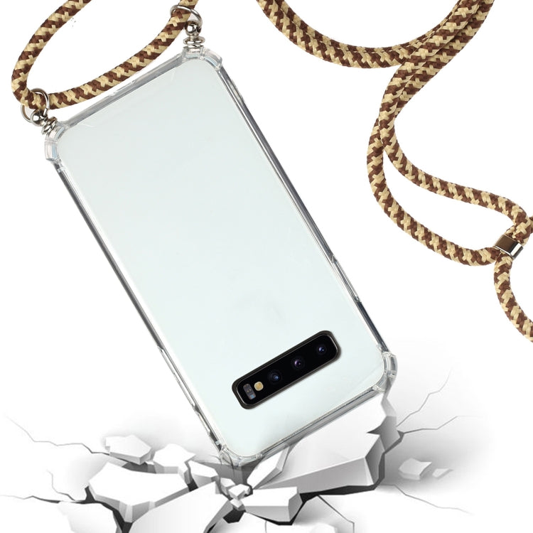For Samsung Galaxy S10+ Four-Corner Anti-Fall Transparent TPU Protective Case with Lanyard