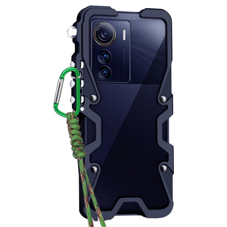 For ZTE Axon 50 Ultra Trigger Design Hollow Metal Frame Phone Case with Lanyard
