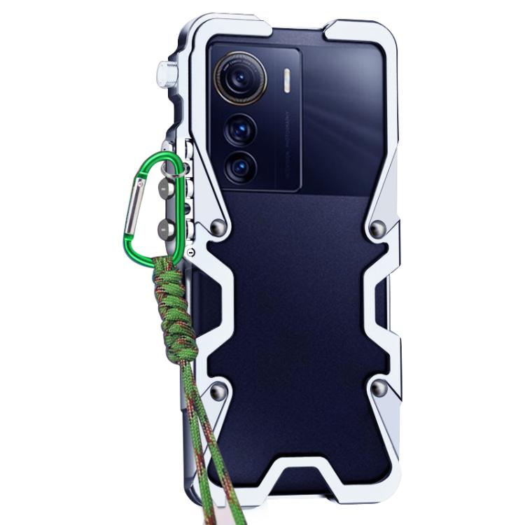 For ZTE Axon 50 Ultra Trigger Design Hollow Metal Frame Phone Case with Lanyard