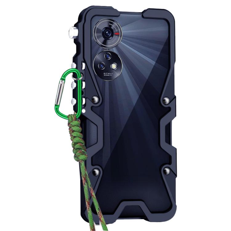 For ZTE Blade V50 Trigger Design Hollow Metal Frame Phone Case with Lanyard