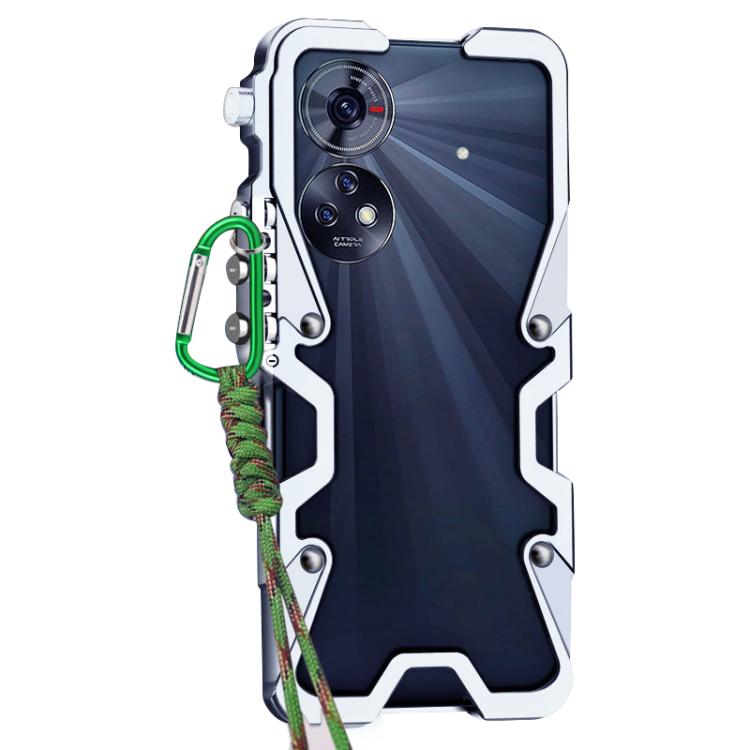 For ZTE Blade V50 Trigger Design Hollow Metal Frame Phone Case with Lanyard