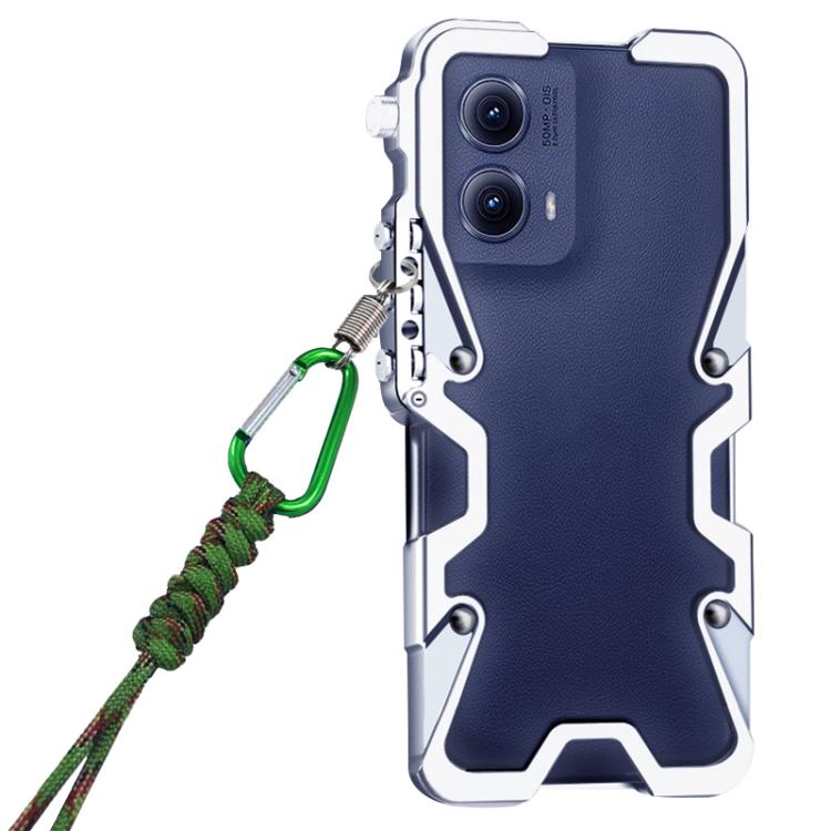 For Motorola S50 Neo Trigger Design Hollow Metal Frame Phone Case with Lanyard
