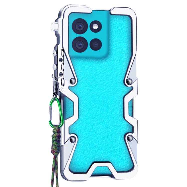 For Motorola Moto G86 Trigger Design Hollow Metal Frame Phone Case with Lanyard