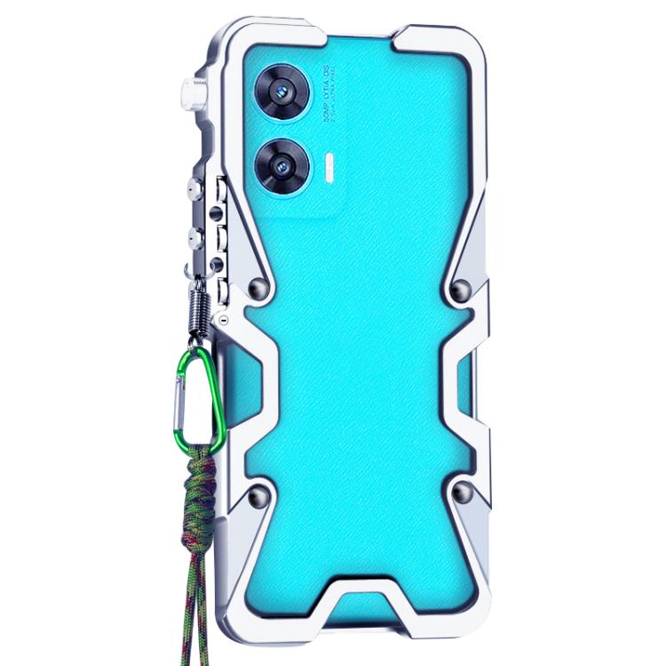 For Motorola Moto G86 Power Trigger Design Hollow Metal Frame Phone Case with Lanyard