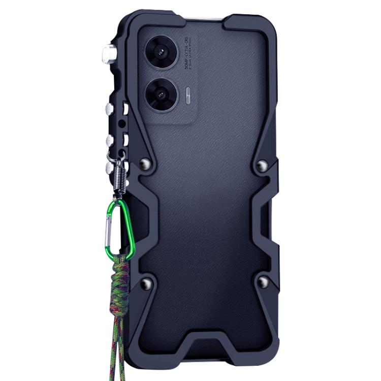 For Motorola Moto G96 5G Trigger Design Hollow Metal Frame Phone Case with Lanyard